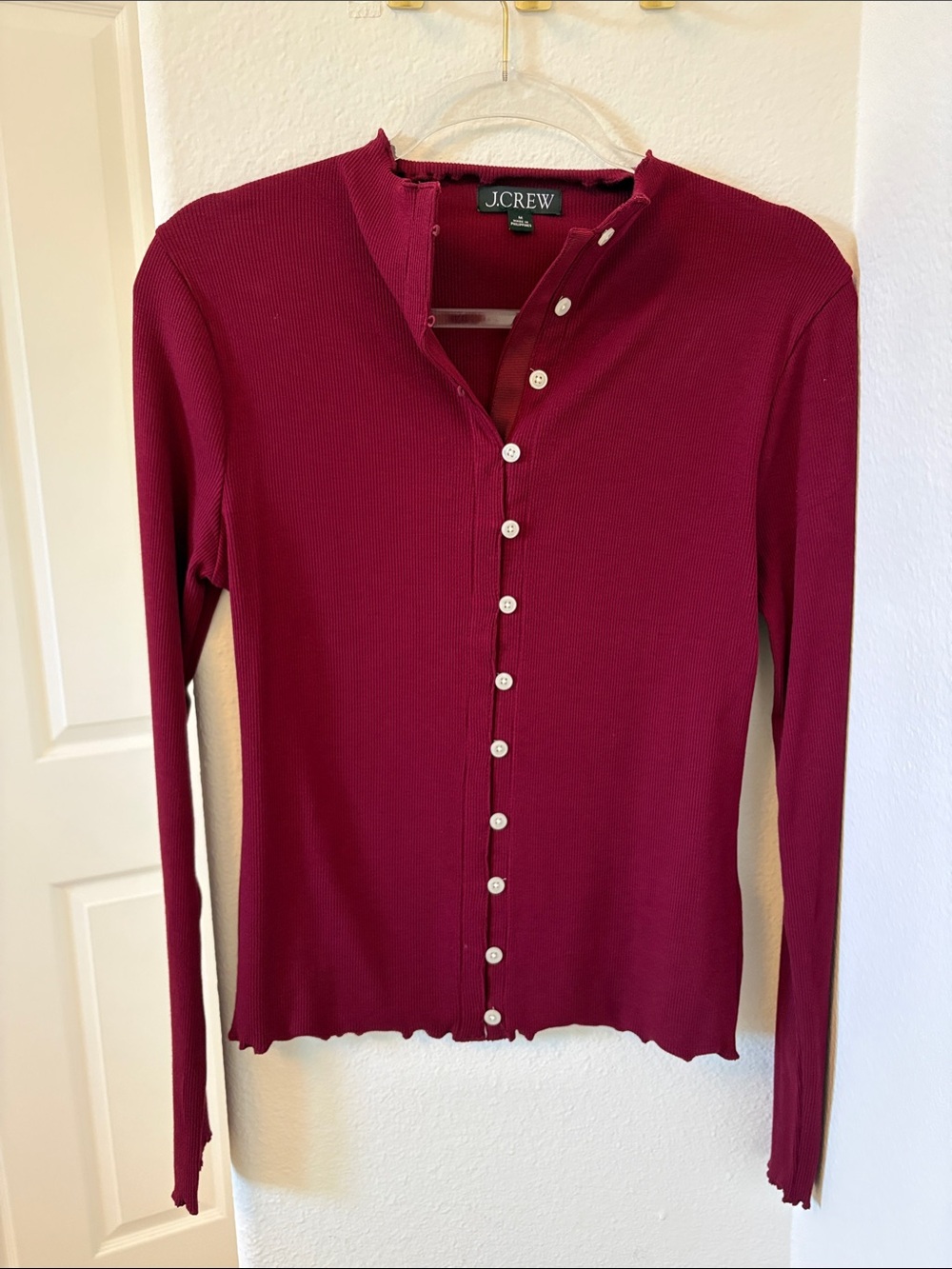 J.Crew Deep Burgundy Ribbed Button-Down Top